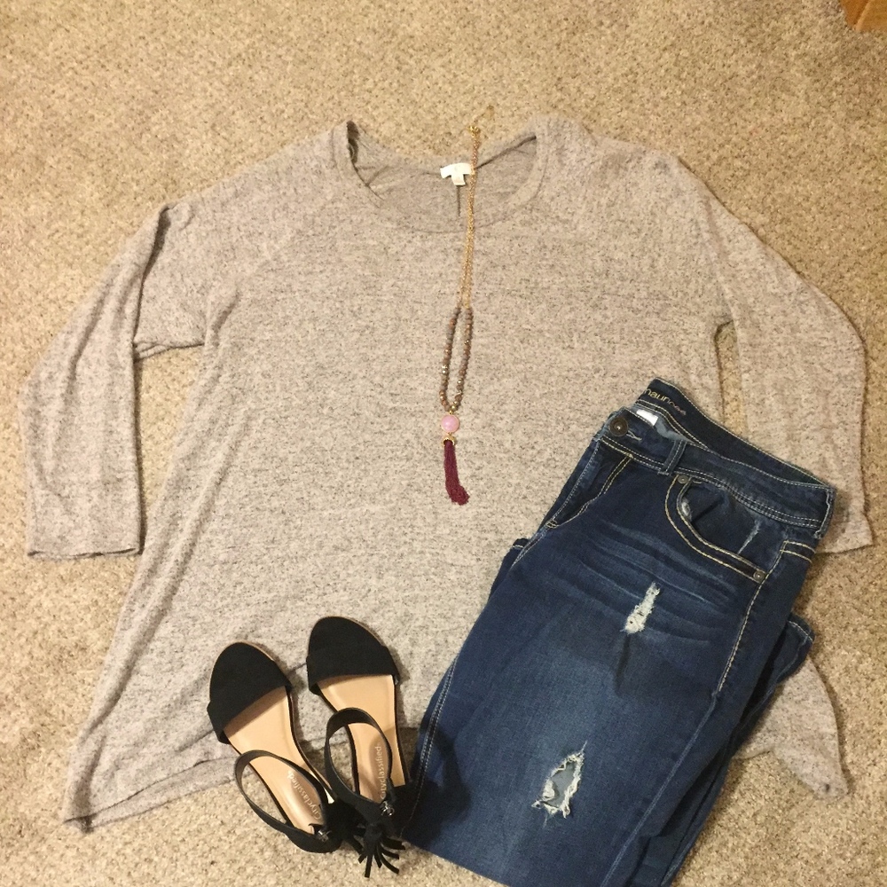 Heathered Grey Shark Bite Long Sleeve Top